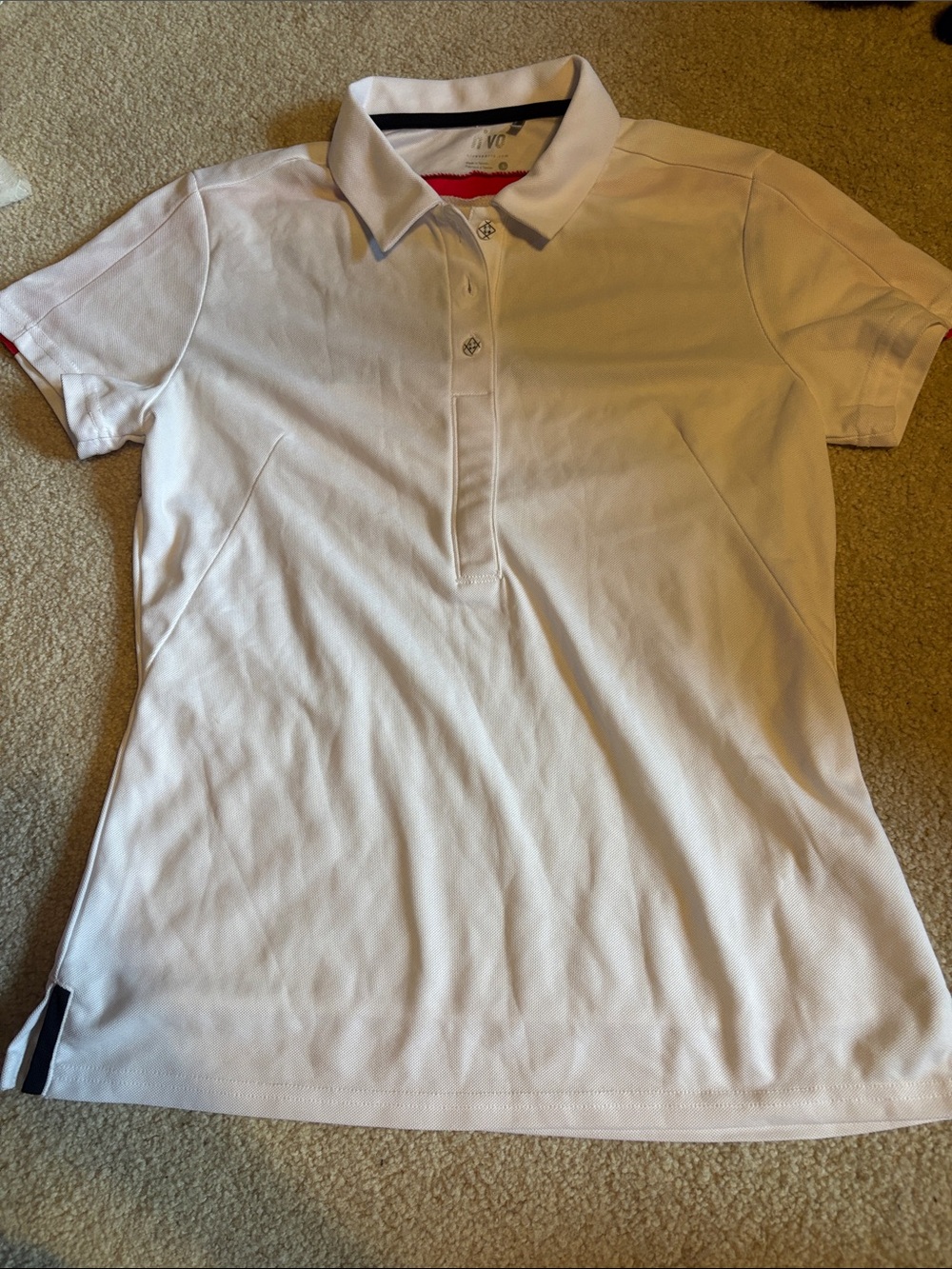 NVO Activewear White Polo Golf Tee with Red & Navy Trim